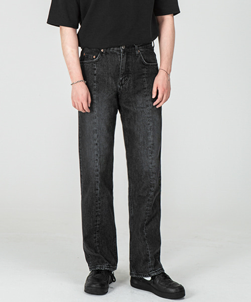 1804 FRONT CUT BLACK JEANS [WIDE STRAIGHT]